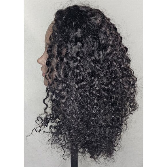 OQ Water Wave Human Hair 18" Curly Half Wig 180% Density Glueless 3 in 1 Black - Picture 9 of 9